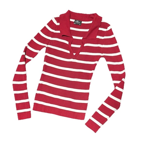Milk & Honey Women’s L Ribbed Long Sleeve Sweater Collared Knitwear Striped - Picture 1 of 8
